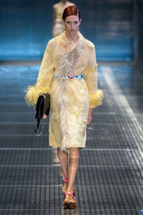prada spring 2017 yellow feather trench coat